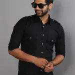 Men's Black Color Turkish Linen Hunting Shirt | Jaipurio